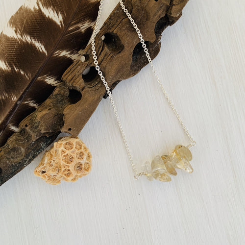 Rutilated Quartz Mermaid Tears Silver Bar Necklace