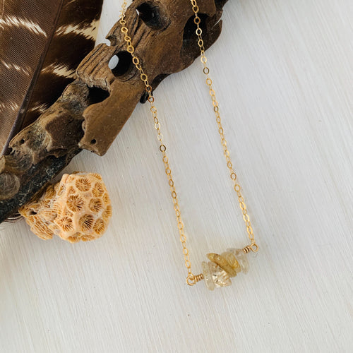 Rutilated Quartz Mermaid Tears Gold Bar Necklace