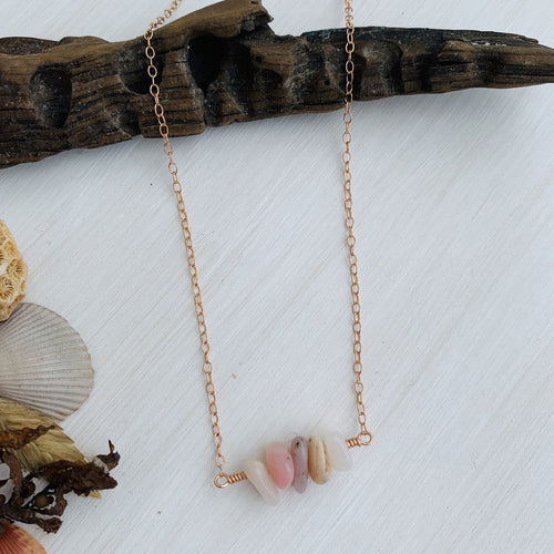 Pink Opal Mermaid Tears Bar Necklace