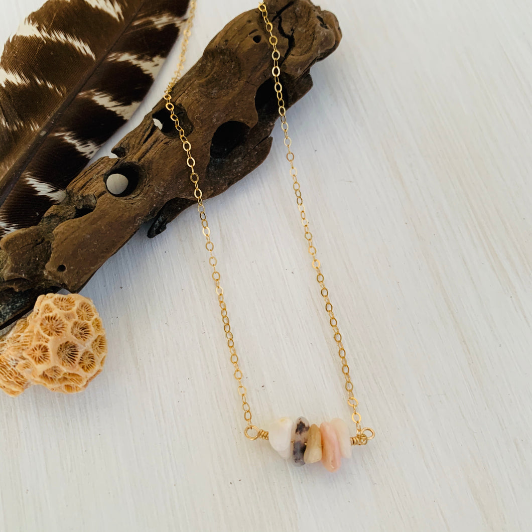 Pink Opal Mermaid Tears Gold Bar Necklace